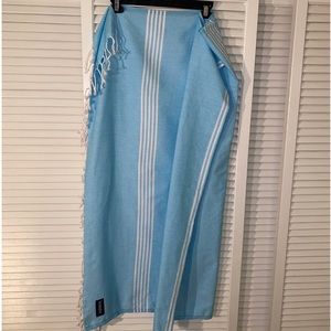 Kikoy African Sarong Swimsuit Cover in Sea Blue & White Stripe & Fringe